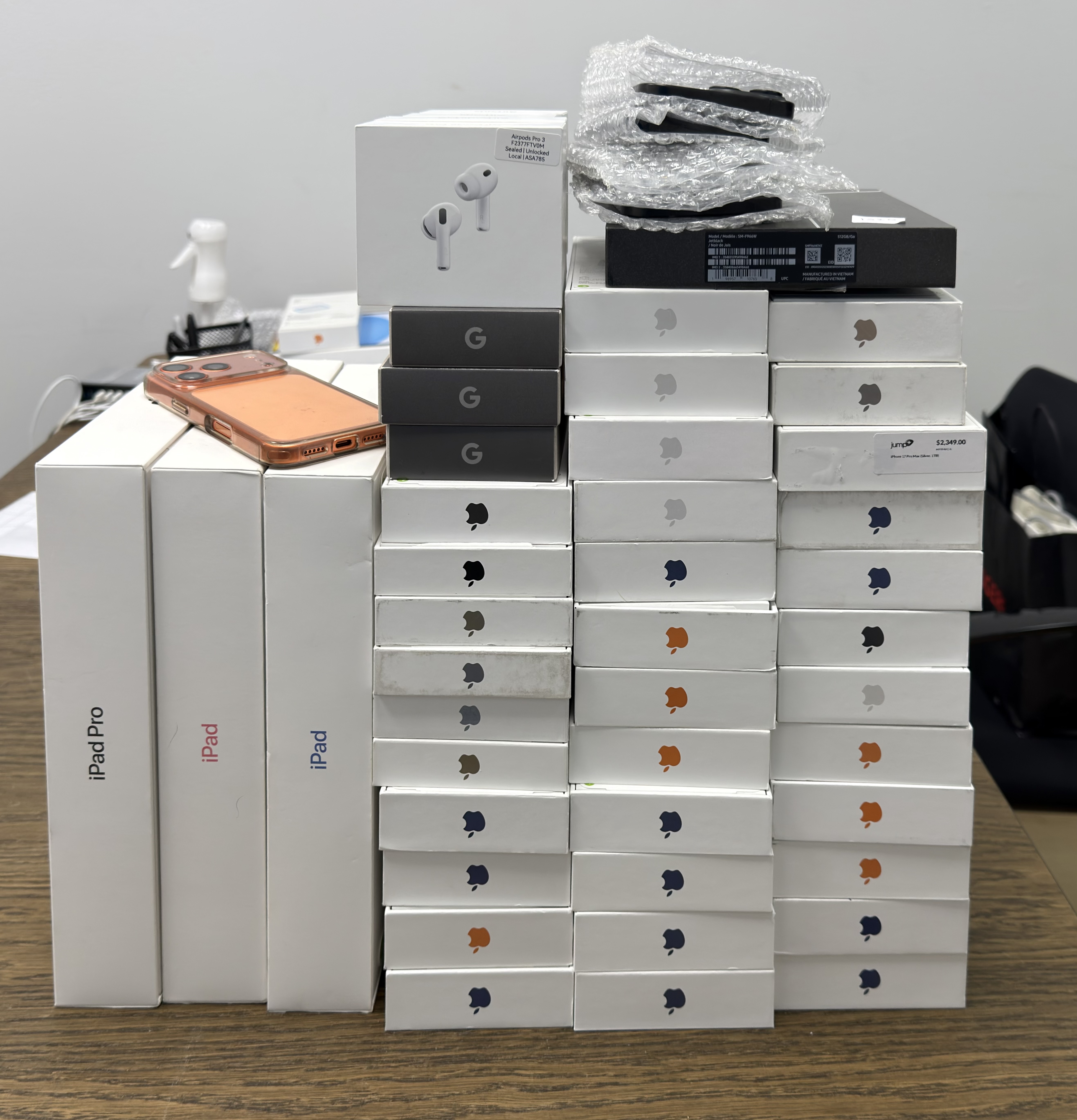 Real device inventory - stacked Apple boxes
